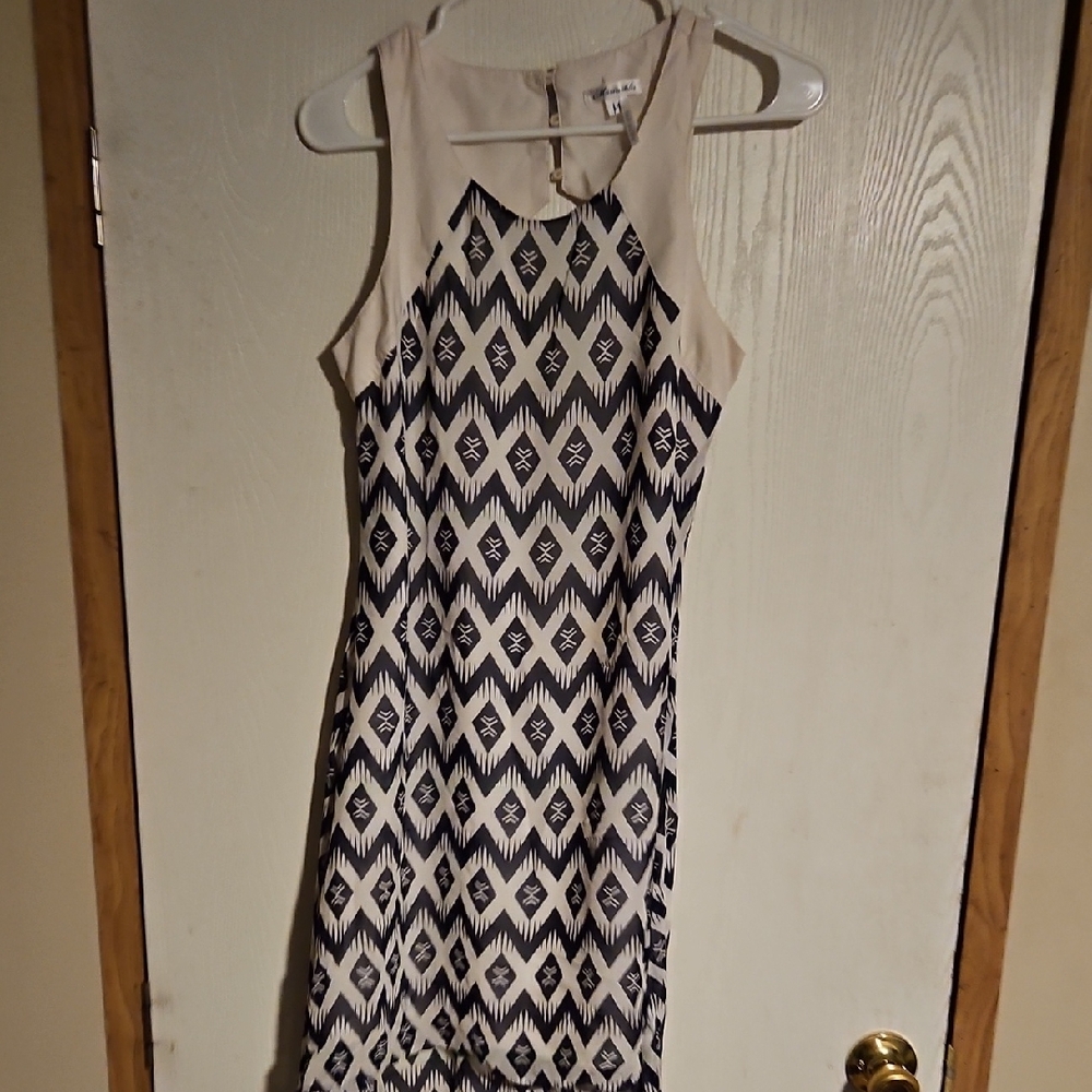 Marineblu Black and Cream Geometric Midi Dress